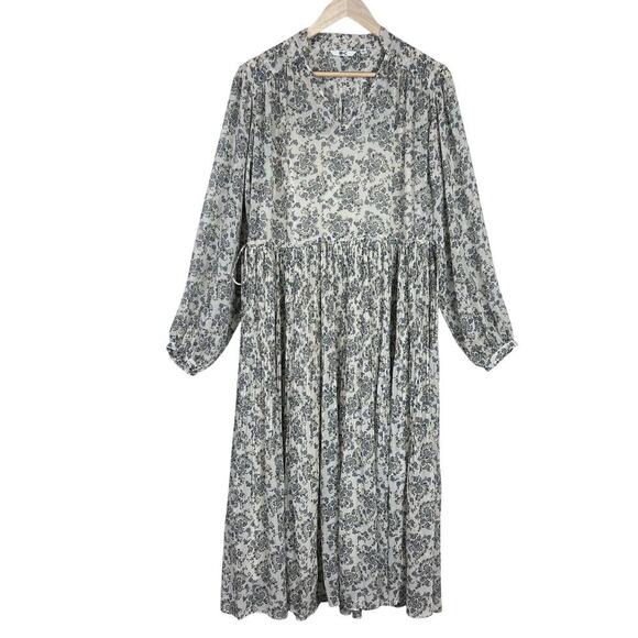 NEW Uniqlo C Chiffon Pleated Cream Oversized PRAIRIE COTTAGE Floral Maxi Dress M - Picture 1 of 15